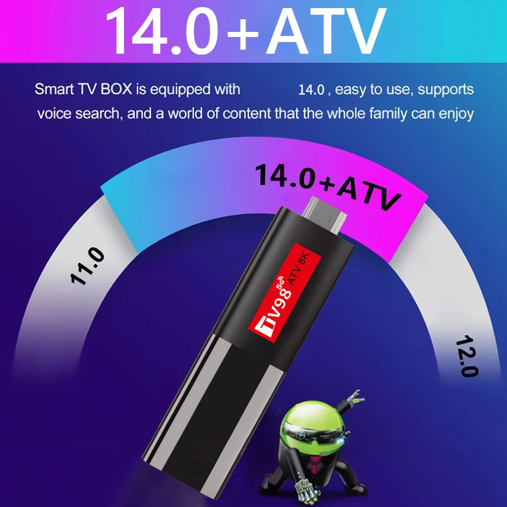 TV98 Smart TV Stick Android 14 H618 2.4G 5G Dual WiFi BT5.0 Video Set Top TV Box H618 Quad Core Media Player Voice Remote TV Box