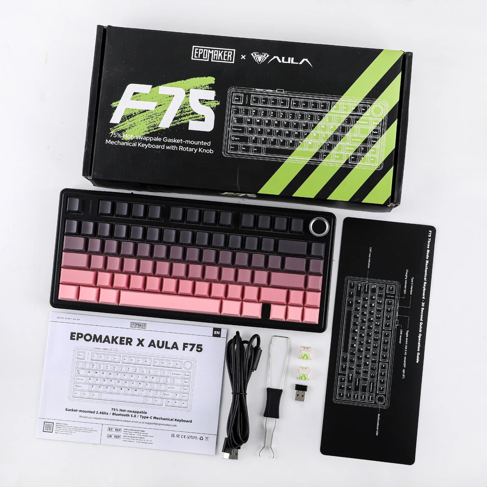 EPOMAKER x AULA F75 75% 80 Keys Hot-Swap Gasket Bluetooth 5.0/2.4G Wireless/Wired Mechanical Keyboard PBT Keycaps for Mac/Win