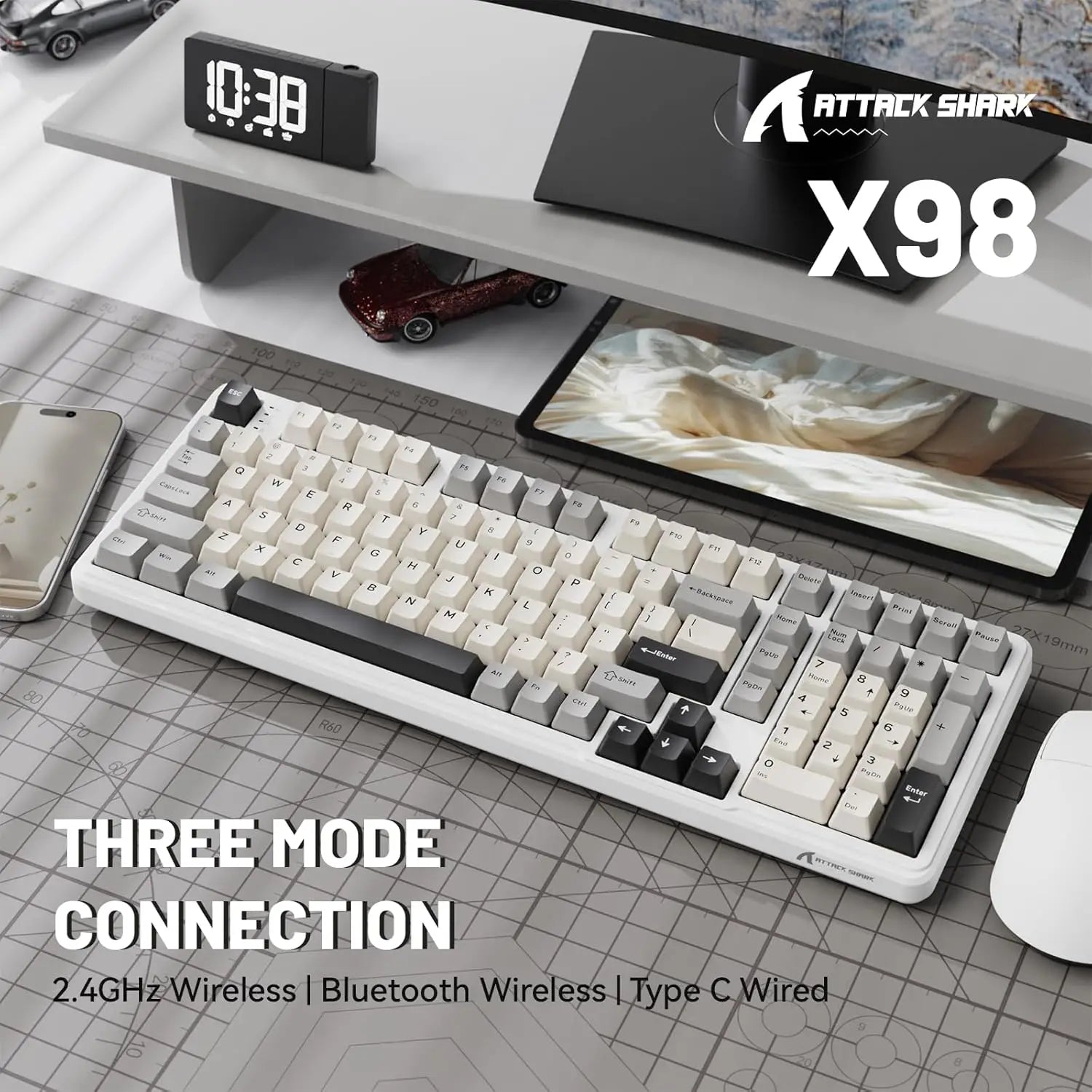 MAMBASNAKE x Attack Shark X98 Wireless Mechanical Keyboard,Gasket Hot Swappable Custom Keyboard,Bluetooth 5.0/2.4G/Wired