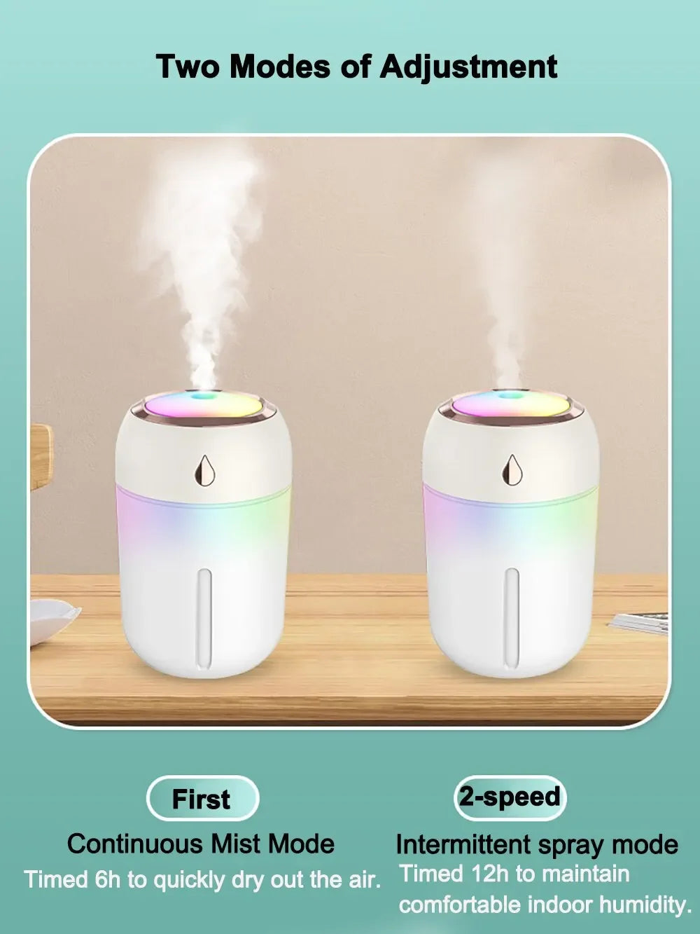 Mini USB Portable Air Humidifier, Aroma Diffuser, LED Cool Light, Mist for Room, Home, Car, Plant Purifier, 330ml ﻿