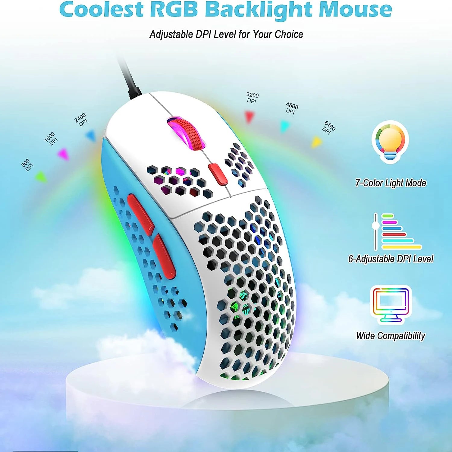 60% Mechanical Keyboard and Mouse Combo + Tray USB C Cable, RGB LED Backlit Keyboard, Red Switches, 6400 DPI Programmable Mouse