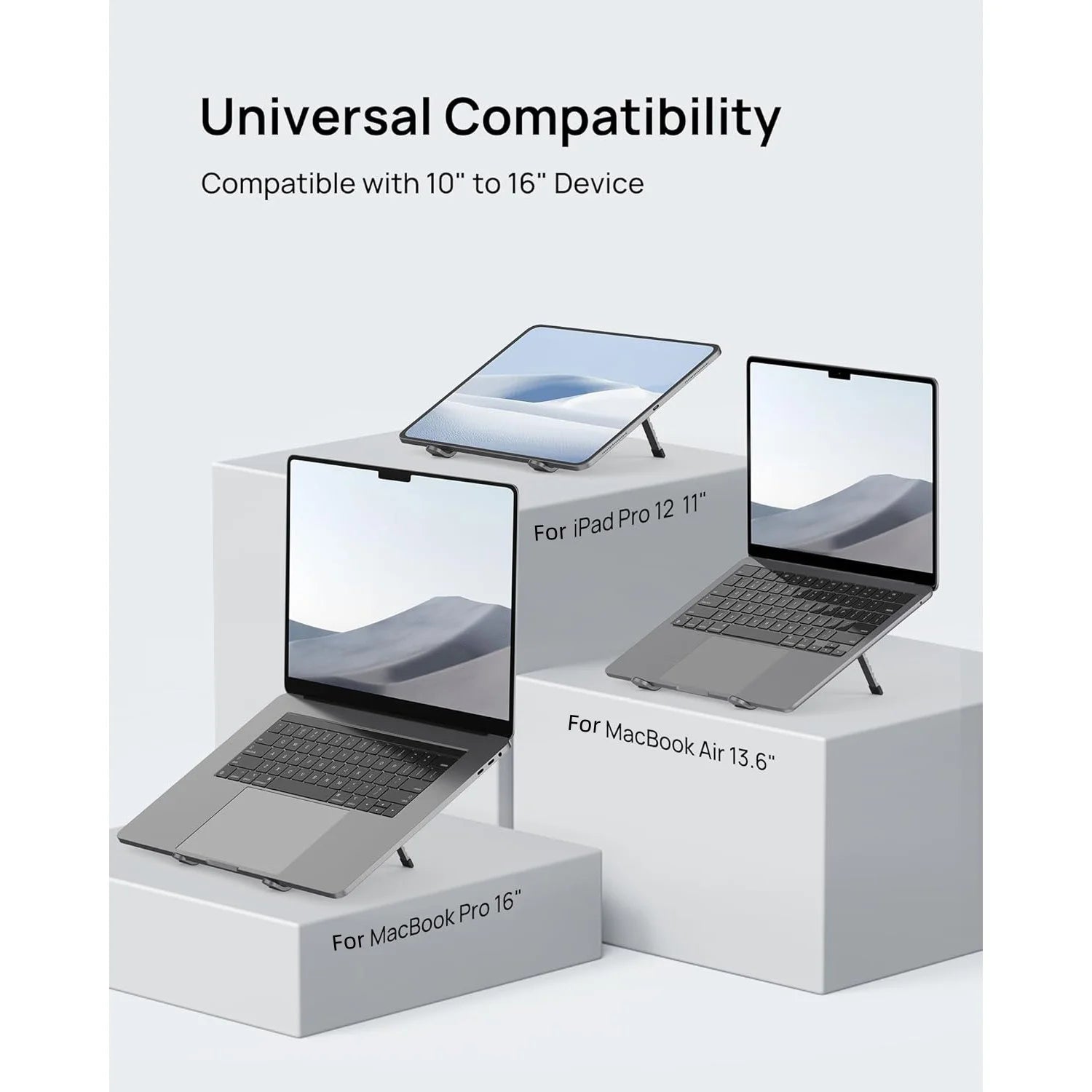 SODI Foldable Laptop Stand for Desk Portable Adjustable Aluminum Riser for MacBook Pro Air HP Dell Lenovo Up to 15.6 Inch Grey