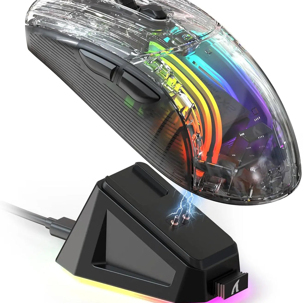 ATTACK SHARK X2Pro Wireless Gaming Mouse with RGB Charging Dock,Tri-Mode Mute Mouse RGB Backlit,Transparent Shell,PixArt 3212