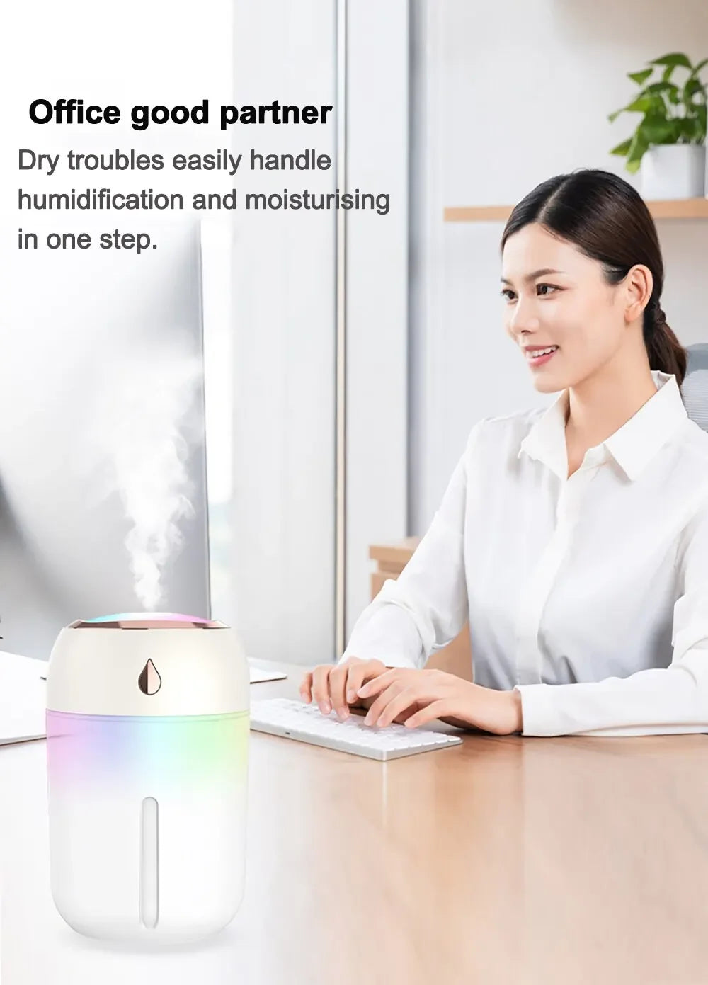 Mini USB Portable Air Humidifier, Aroma Diffuser, LED Cool Light, Mist for Room, Home, Car, Plant Purifier, 330ml ﻿