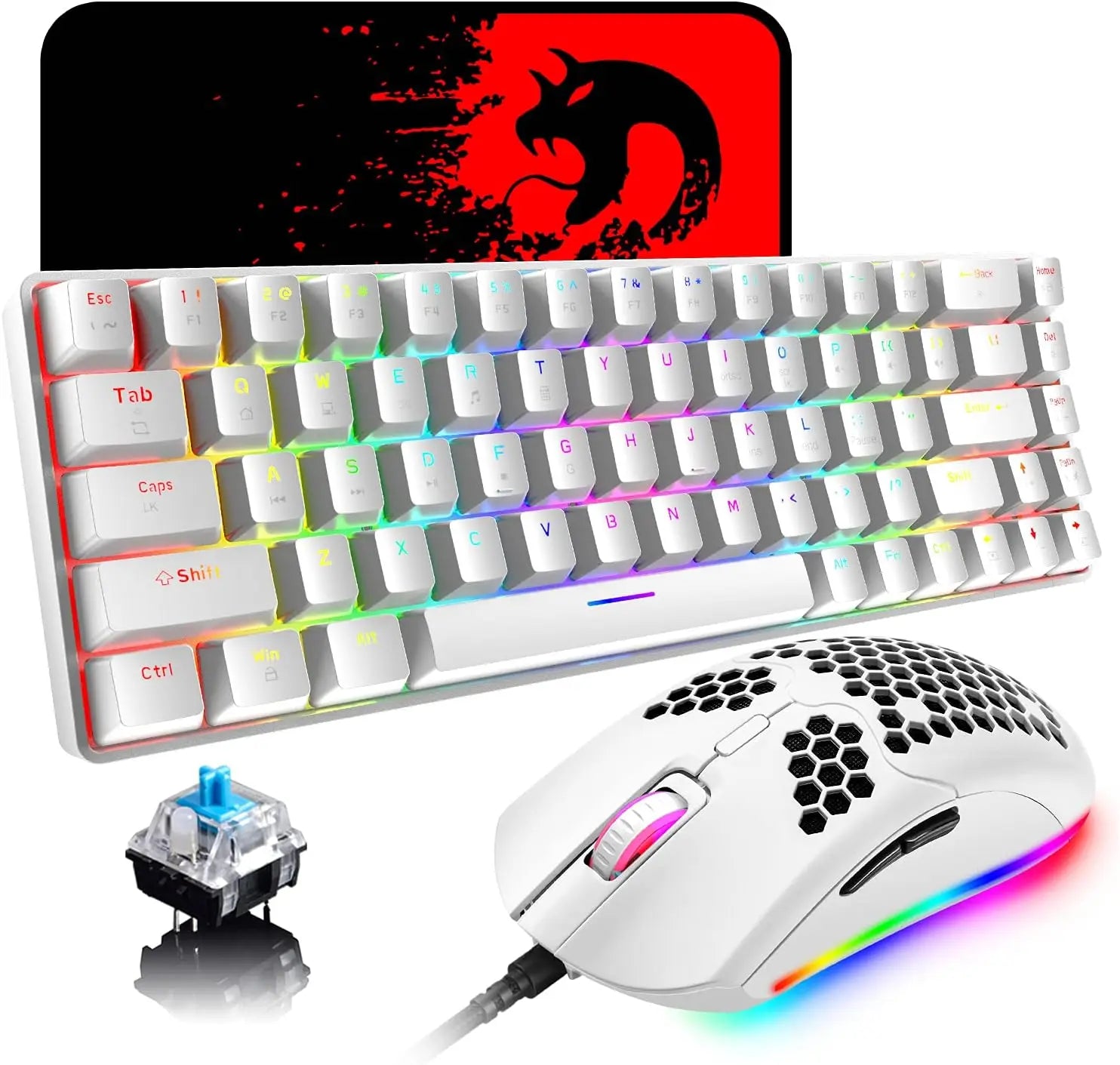 65% Wired Gaming Mechanical Keyboard and Mouse Combo,Mini 68 Keys,RGB Backlight, Lightweight RGB Honeycomb Optical Mouse