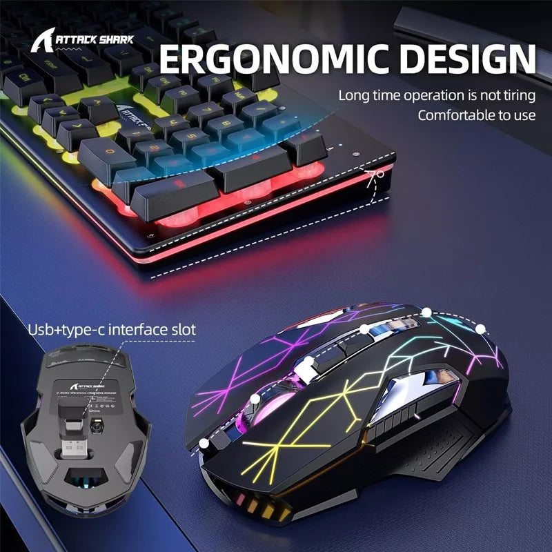 ATTACK SHARK T3 RGB Wireless Gaming Keyboard Mouse Combo,Rechargeable Mechanical