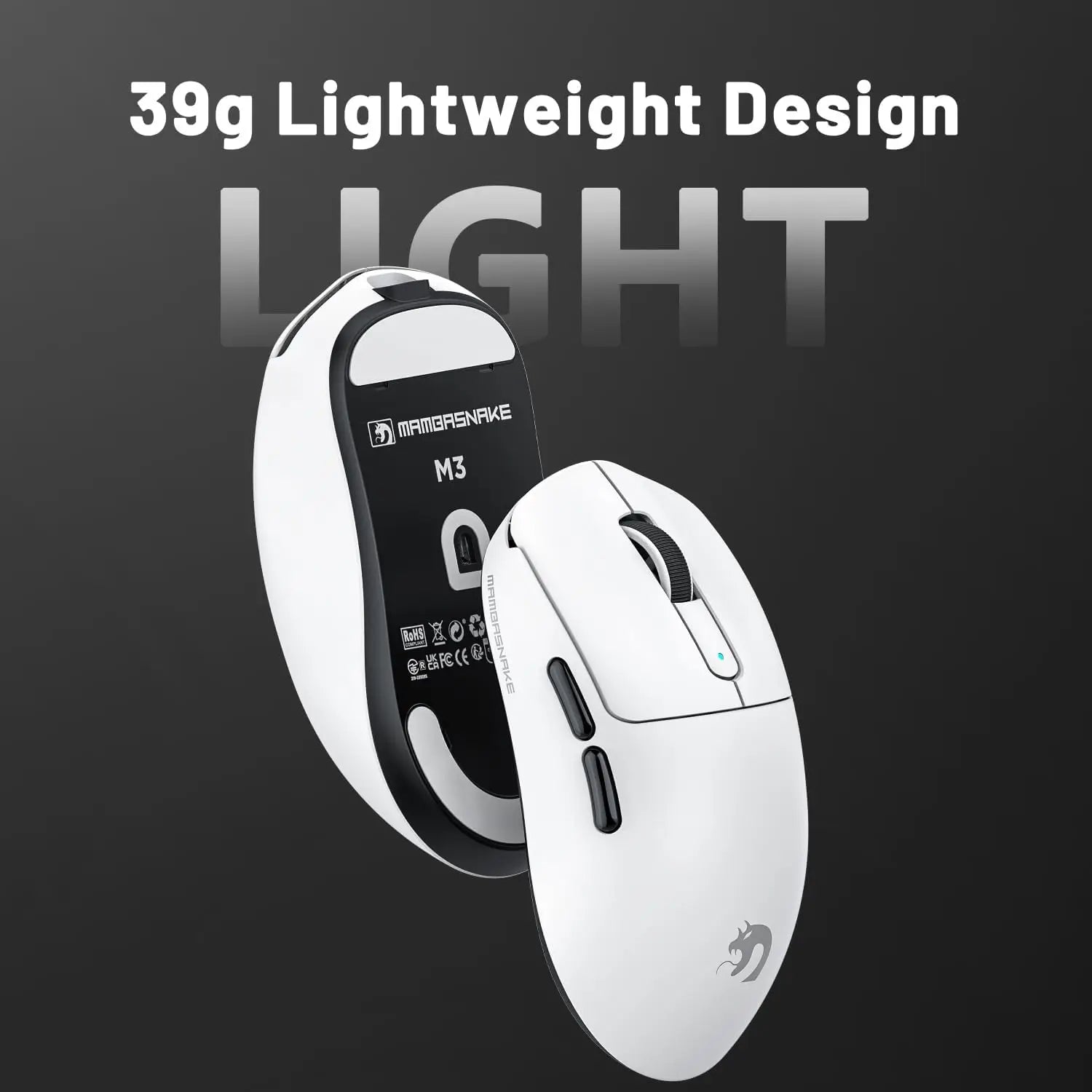 MAMBASNAKE M3 Wireless Gaming Mouse,40K DPI,39g Lightweight Gaming Mouse,PAW3395PRO Optical Sensor