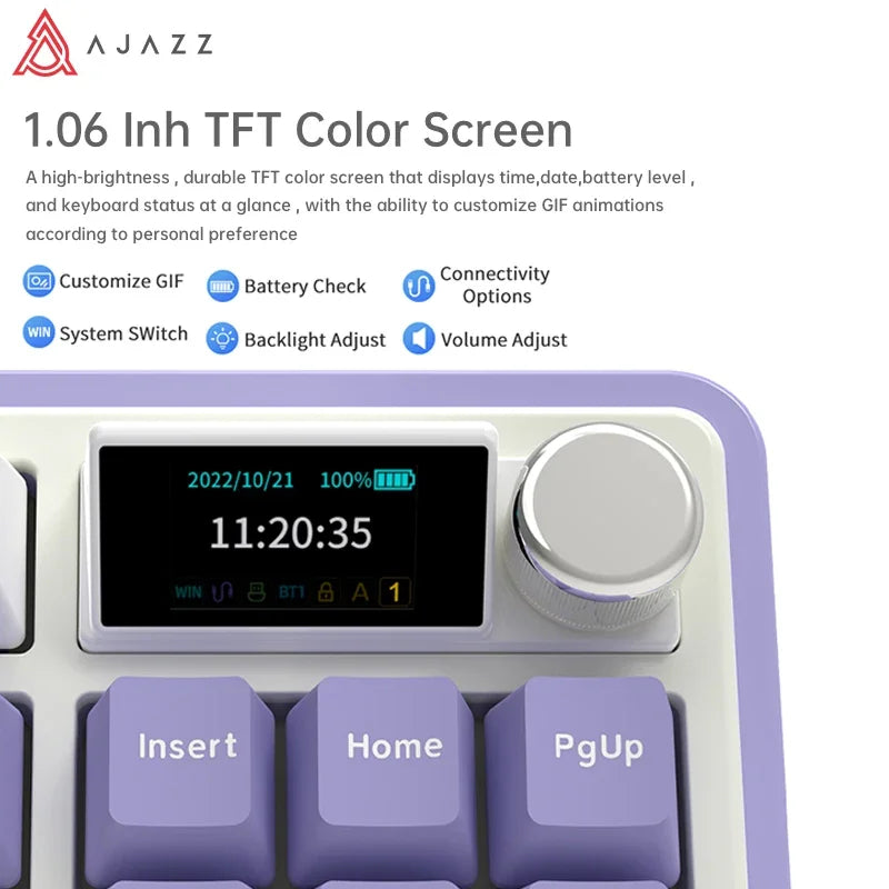 Ajazz Ak870 RGB Gaming Mechanical Keyboard Hot Swap 84 Keys Wireless Bluetooth 2.4G Wired Keyboards TFT FOR Desktop Laptop PC