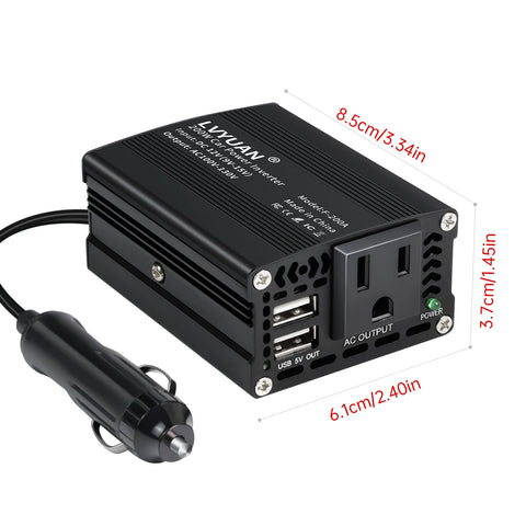200W Power Inverter 12V to 110V Voltage Converter Car Charger Power Adapter with 2 USB Charging Ports