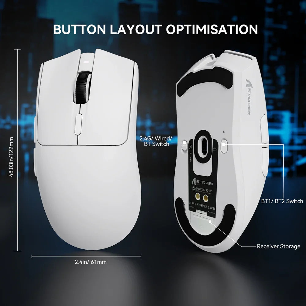 ATTACK SHARK X1 Tri-mode Gaming Mouse With Touchpad RGB Charging Dock PAW3395PRO BT/2.4G Wireless/Wired, 6 Adjustable DPI up to