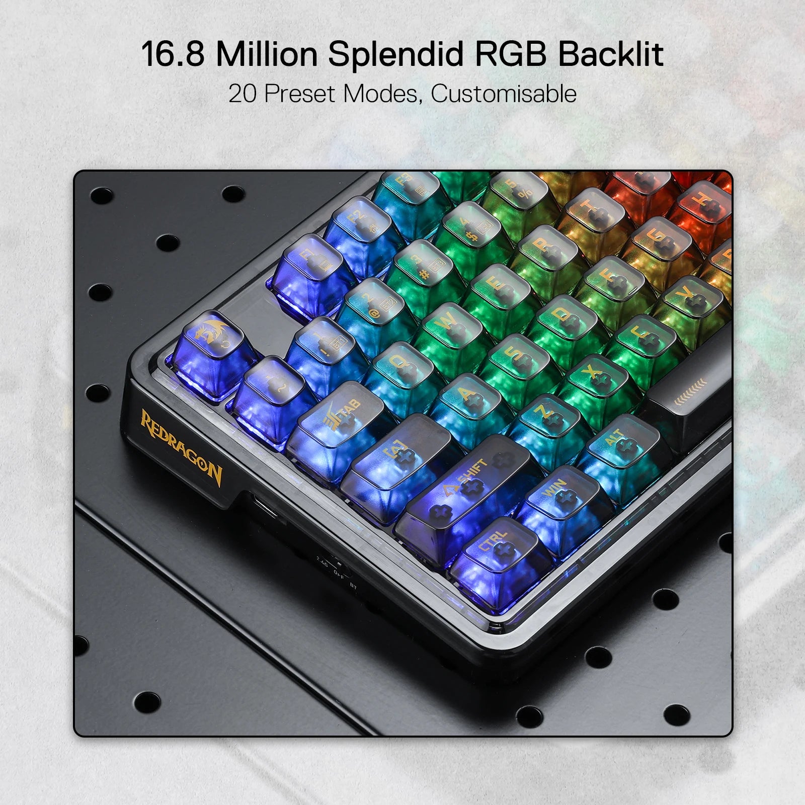 Redragon K649 PRO 78% Wireless Gasket RGB Gaming Keyboard, 3-Modes 82 Keys Full-Transparent Hot-Swap Compact Mechanical Keyboard