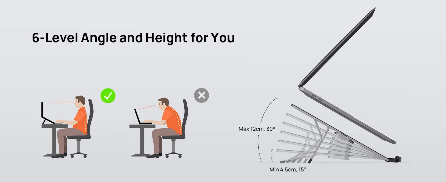 SODI Adjustable Laptop Holder for Desk Foldable Laptop Stand Riser Portable Notebook Stand for 10-15.6” Inch Laptops Black