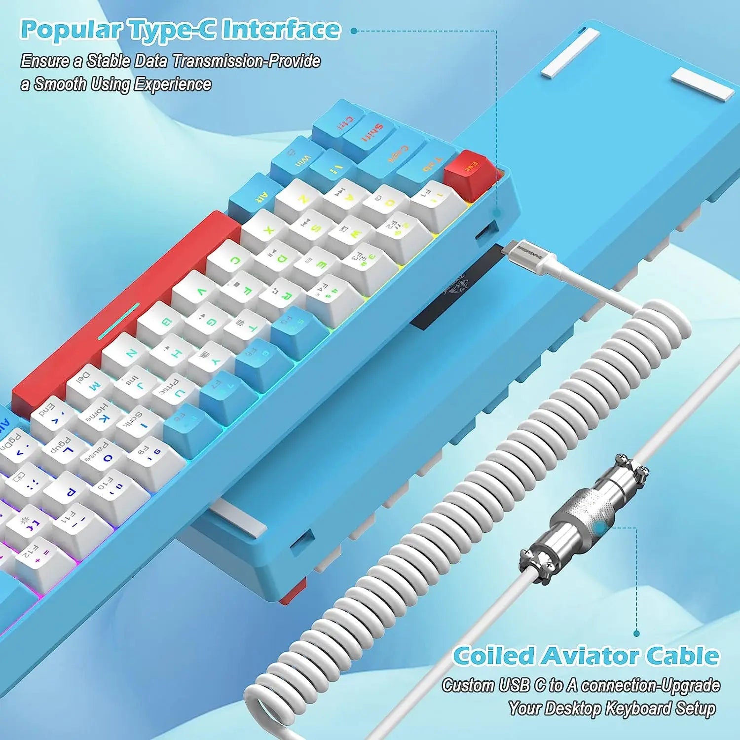 60% Mechanical Keyboard and Mouse Combo + Tray USB C Cable, RGB LED Backlit Keyboard, Red Switches, 6400 DPI Programmable Mouse