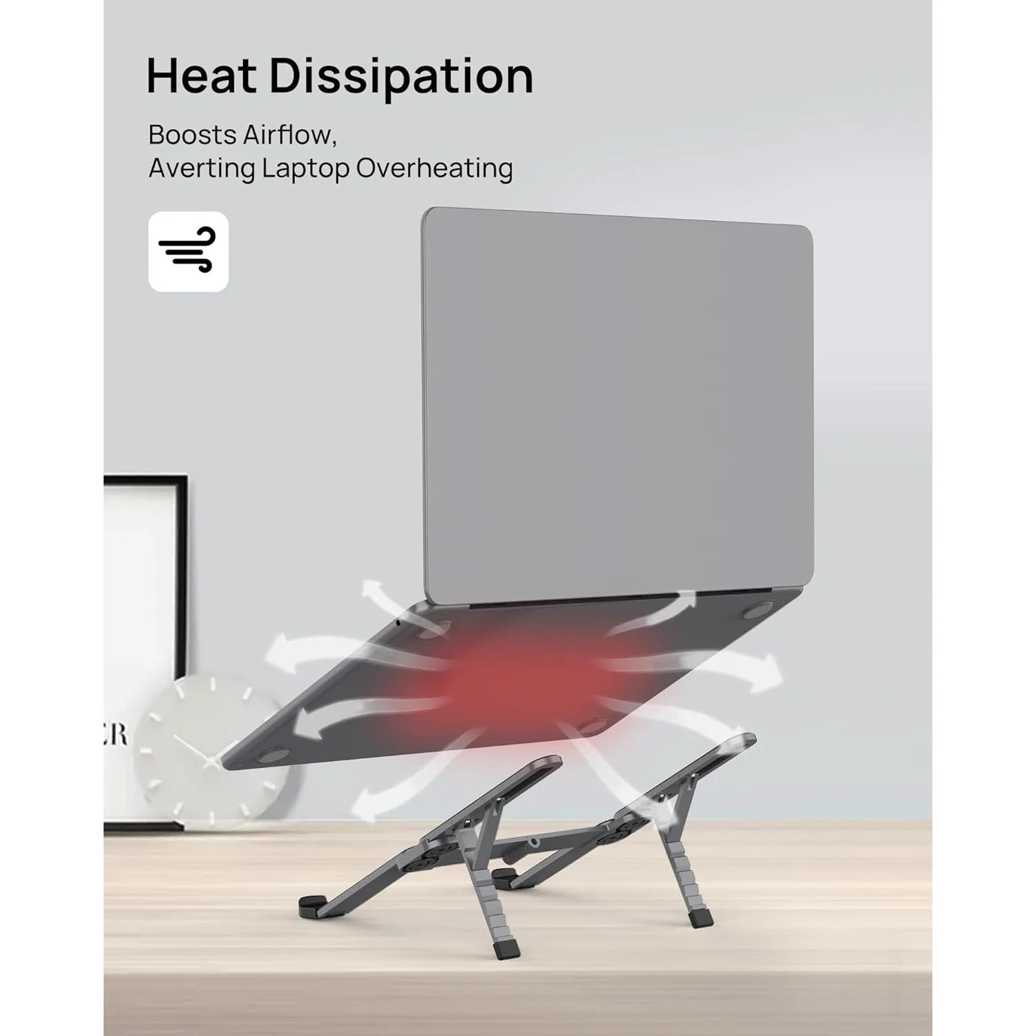 SODI Adjustable Laptop Holder for Desk Foldable Laptop Stand Riser Portable Notebook Stand for 10-15.6” Inch Laptops Black