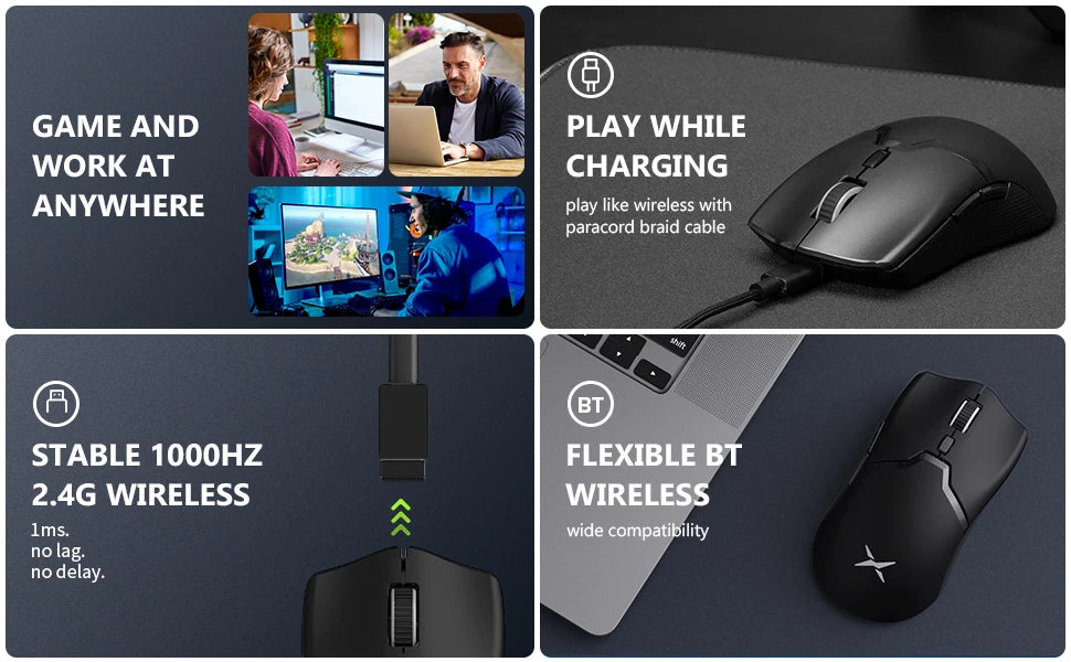 Delux M800PRO Gaming Mouse Wireless Tri-Mode Connection PAW3395 26000DPI 6 Programmable Buttons Macro Colorful Mice for PC Gamer