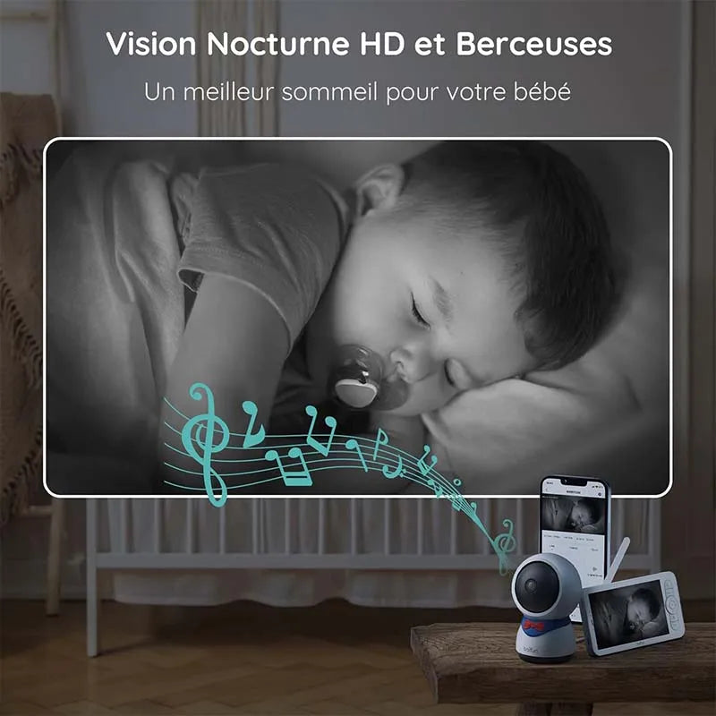 BOIFUN 1080P 5" Baby Monitor Camera, PTZ 355°Camera Baby Motion Monitoring and Automatic Tracking, Monitor and Smartphone