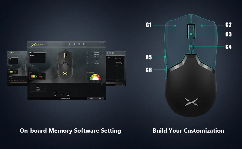 Delux M800PRO Gaming Mouse Wireless Tri-Mode Connection PAW3395 26000DPI 6 Programmable Buttons Macro Colorful Mice for PC Gamer