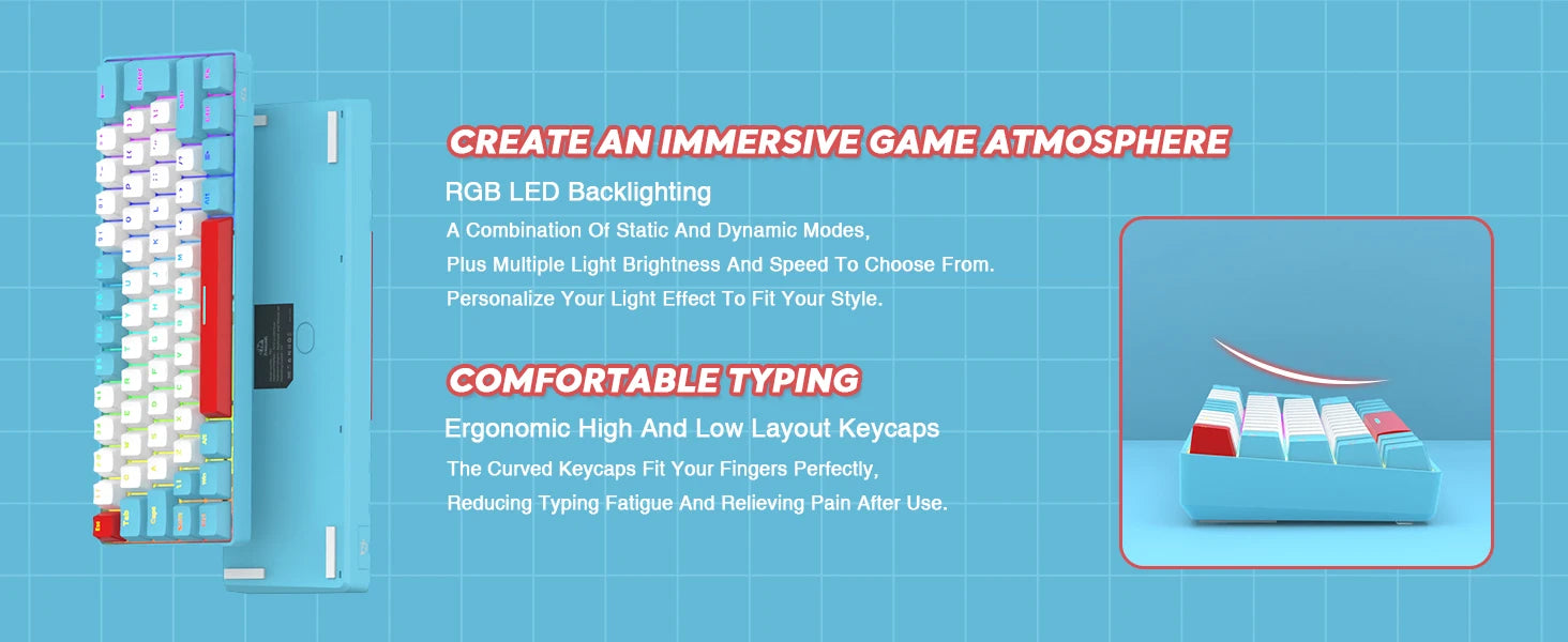 60% Mechanical Keyboard and Mouse Combo + Tray USB C Cable, RGB LED Backlit Keyboard, Red Switches, 6400 DPI Programmable Mouse