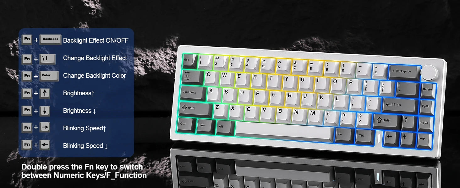 YUNZII AL68 Silver Wireless Custom Mechanical Keyboard, QMK/VIA Aluminum Keyboard, Hot Swap Gasket Gaming Keyboard with Knob