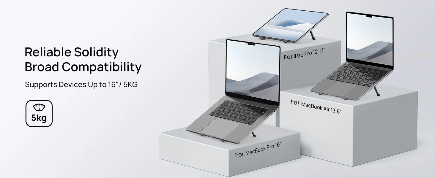 SODI Foldable Laptop Stand for Desk Portable Adjustable Aluminum Riser for MacBook Pro Air HP Dell Lenovo Up to 15.6 Inch Grey