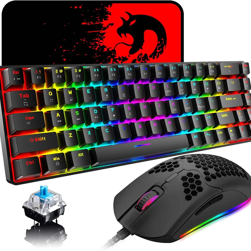 65% Wired Gaming Mechanical Keyboard and Mouse Combo,Mini 68 Keys,RGB Backlight, Lightweight RGB Honeycomb Optical Mouse