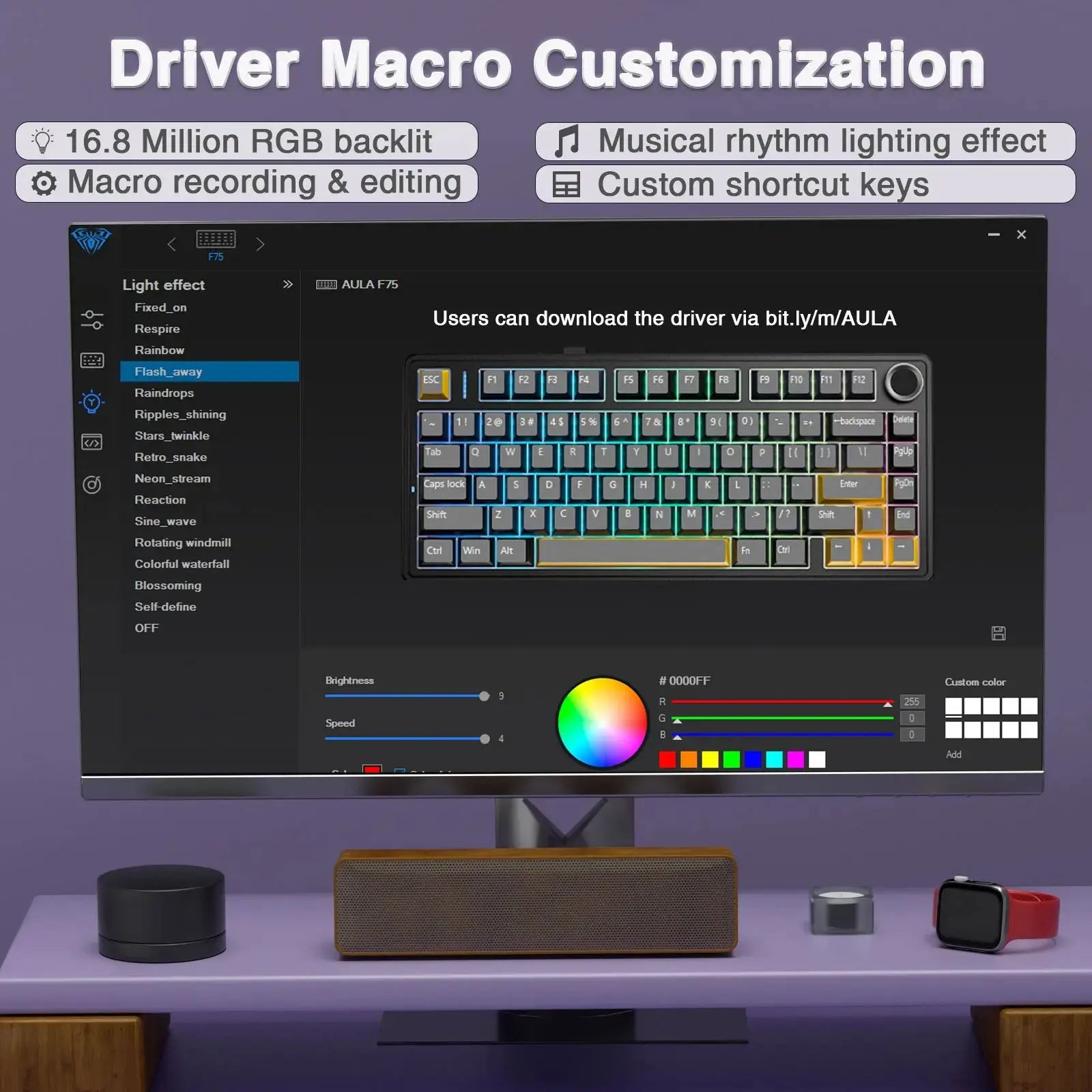 AULA F75 Pro Gasket Mounted Wireless Gaming Mechanical Keyboard RGB Customized 75% Layout Side-engraving PBT Keycaps