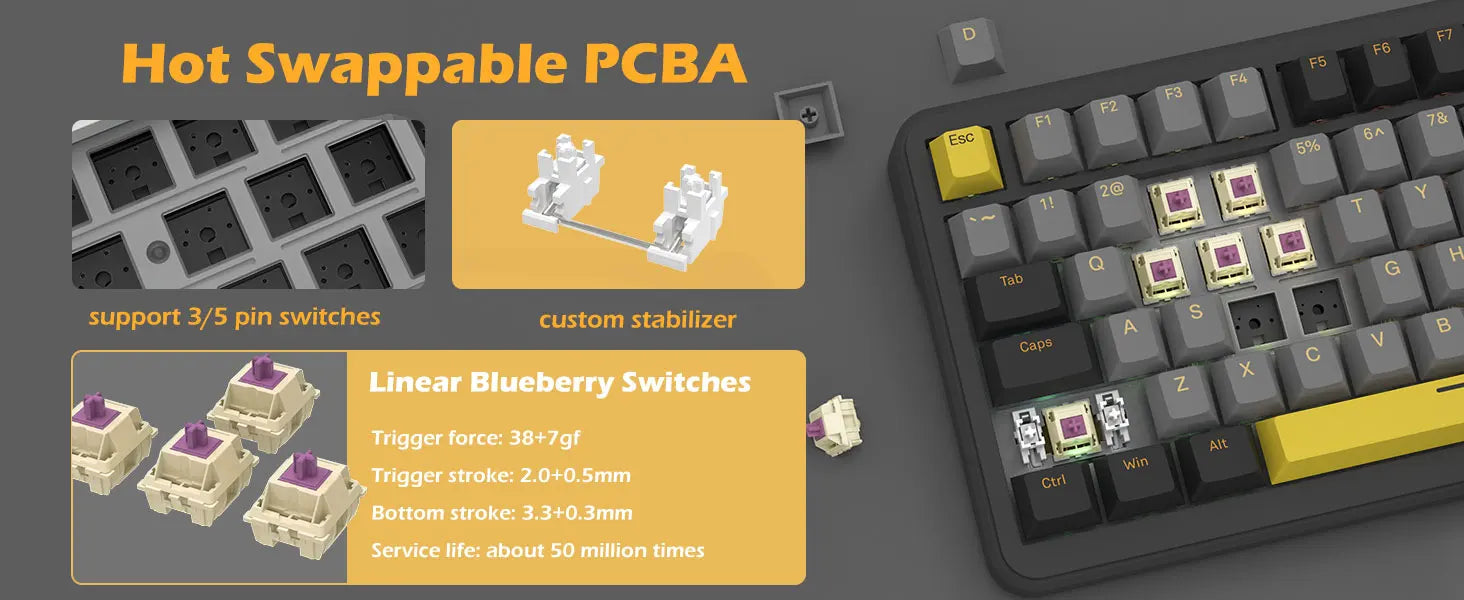 ATTACK SHARK X85Pro 75% Mechanical Keyboard with Screen & Knob Hot Swappable Wireless 2.4GHz/Bluetooth/Wired RGB Gasket Mount QM