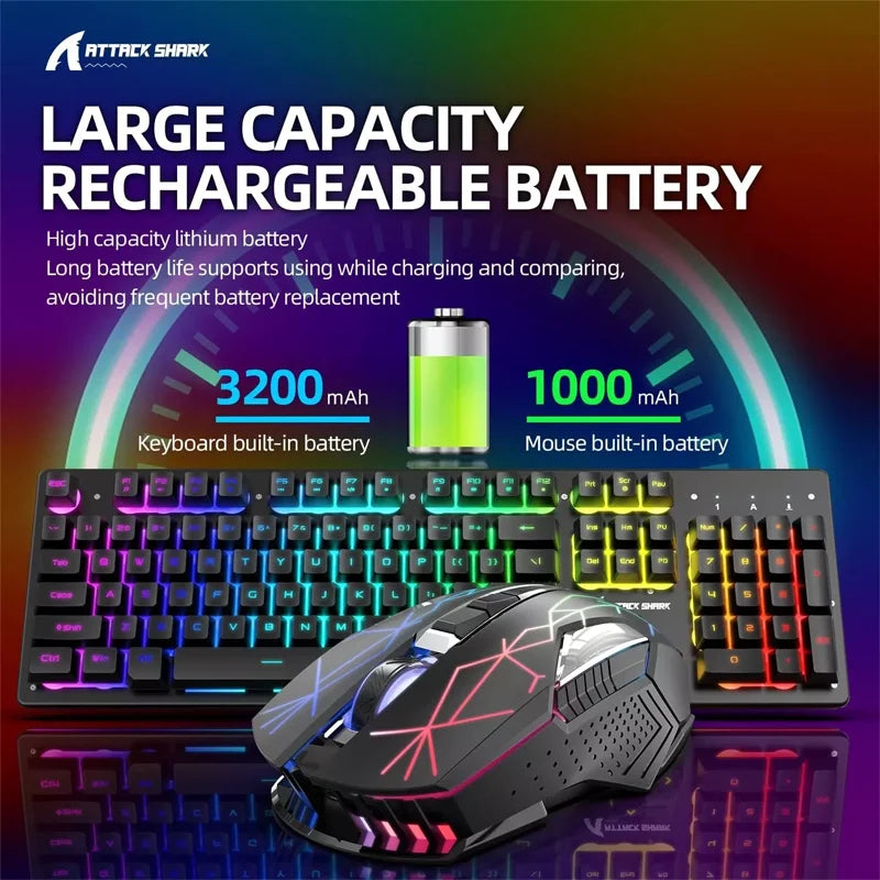 ATTACK SHARK T3 RGB Wireless Gaming Keyboard Mouse Combo,Rechargeable Mechanical