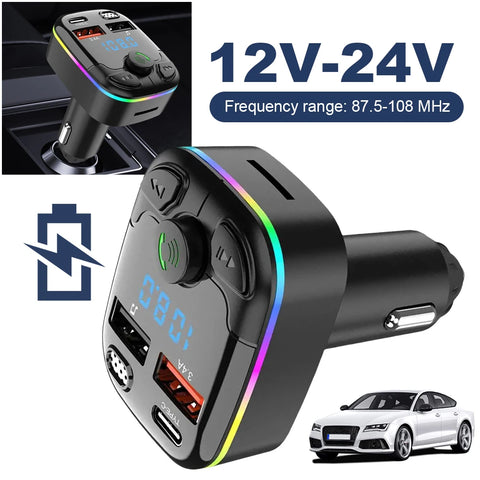 USB Car Charger USB Fast Charging Charger Car Music Adapter Bluetooth-Compatible 5.0 Colorful Ambient Light Auto Radio Modulator