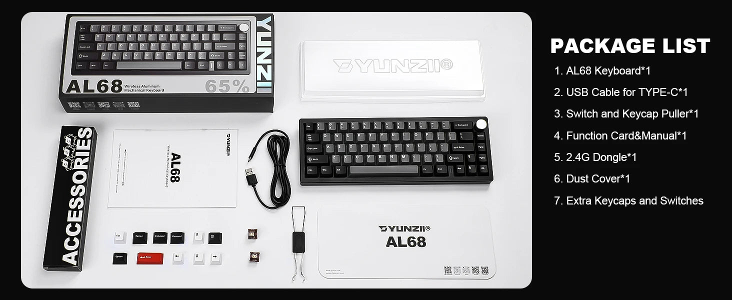 YUNZII AL68 Silver Wireless Custom Mechanical Keyboard, QMK/VIA Aluminum Keyboard, Hot Swap Gasket Gaming Keyboard with Knob