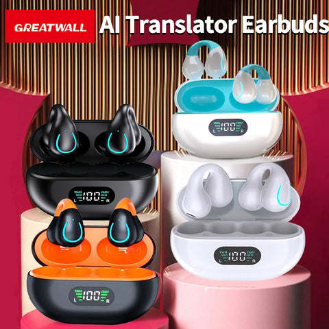 GREATWALL AI Translator Earbuds Painless Clip-on Wireless Bluetooth Headset With Real-time Translation In 144 Language