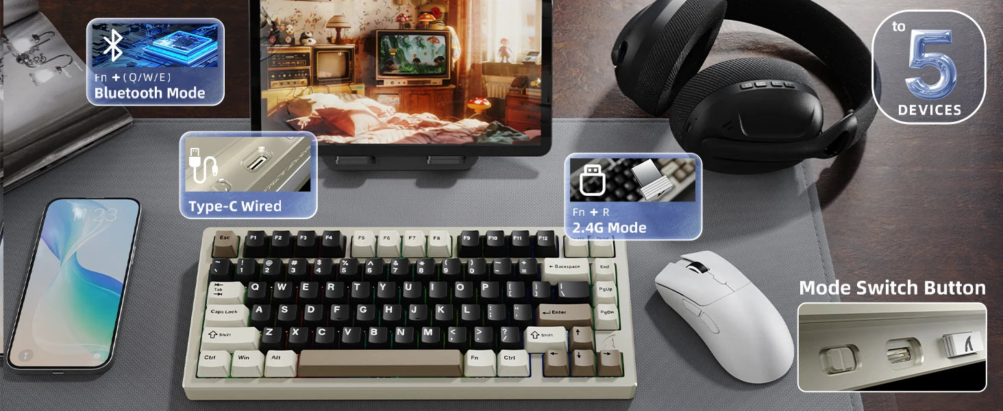 ATTACK SHARK X75 Full Aluminum Keyboard 75% VIA Wireless Gasket Mechanical Keyboard