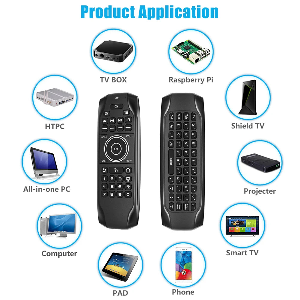 3.7-4.2V Wireless Keyboard Remote Control Bluetooth-compatible IR Backlight Remote Control Micro USB Charging for Android TV Box