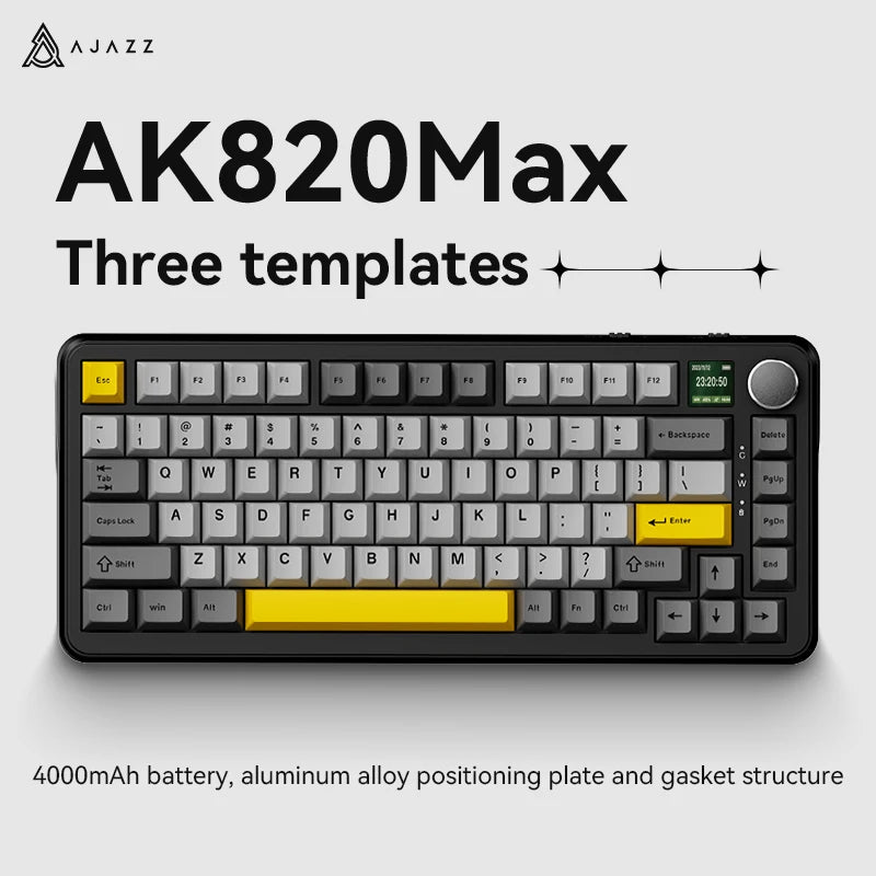 AJAZZ AK820 hall switch mechanical keyboard Gasket structure-three-mode-gaming magnetic switch-0.58 inch color screen