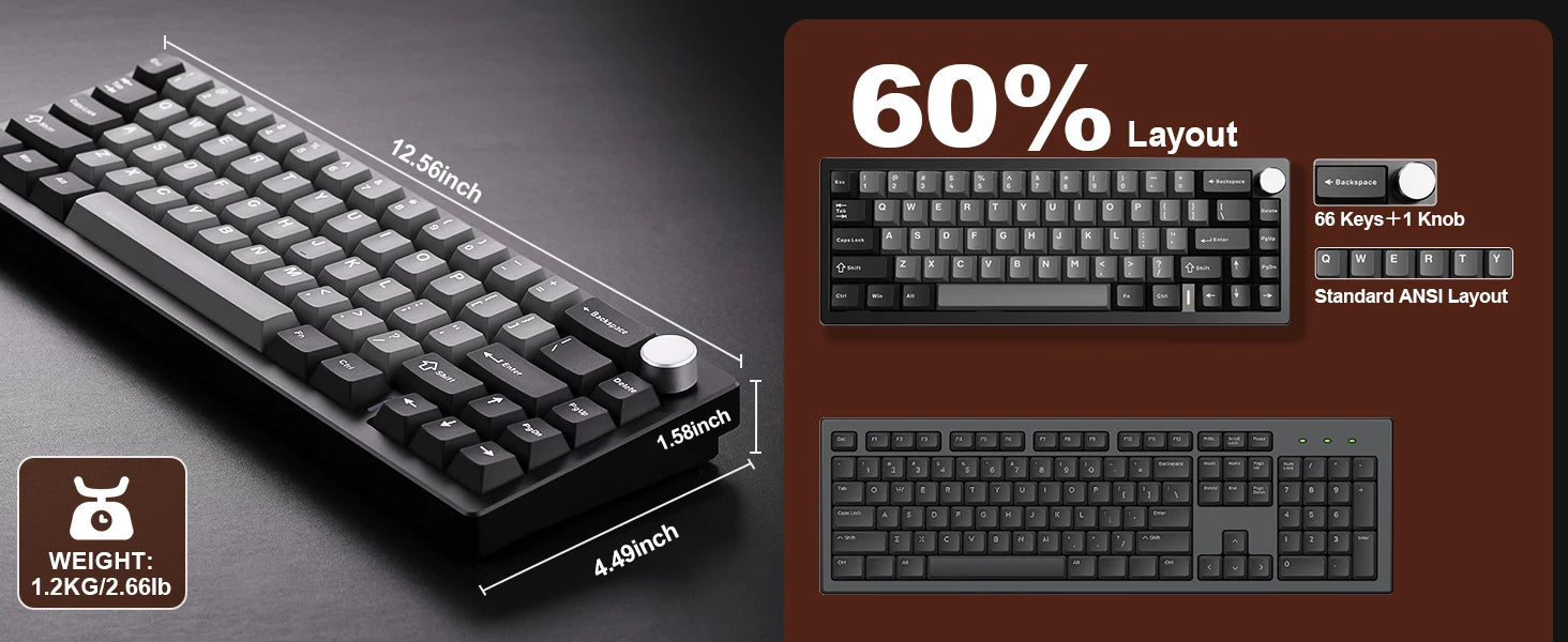 YUNZII AL68 Silver Wireless Custom Mechanical Keyboard, QMK/VIA Aluminum Keyboard, Hot Swap Gasket Gaming Keyboard with Knob