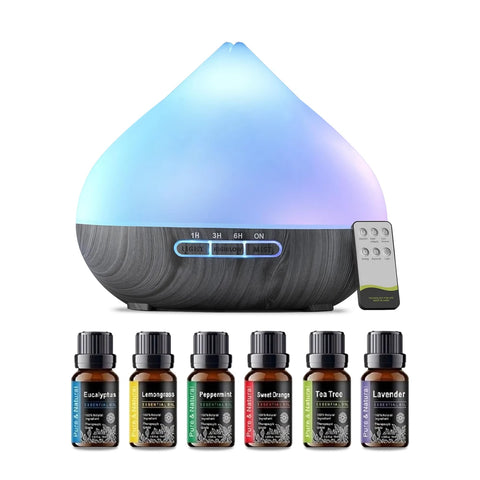 500ml aromatherapy essential oil diffusers remote control ultrasonic air humidifier multicolor LED light with 6 oils for home