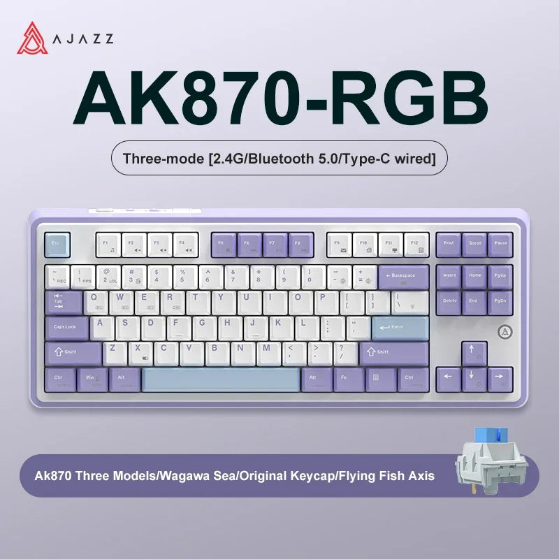 Ajazz Ak870 RGB Gaming Mechanical Keyboard Hot Swap 84 Keys Wireless Bluetooth 2.4G Wired Keyboards TFT FOR Desktop Laptop PC