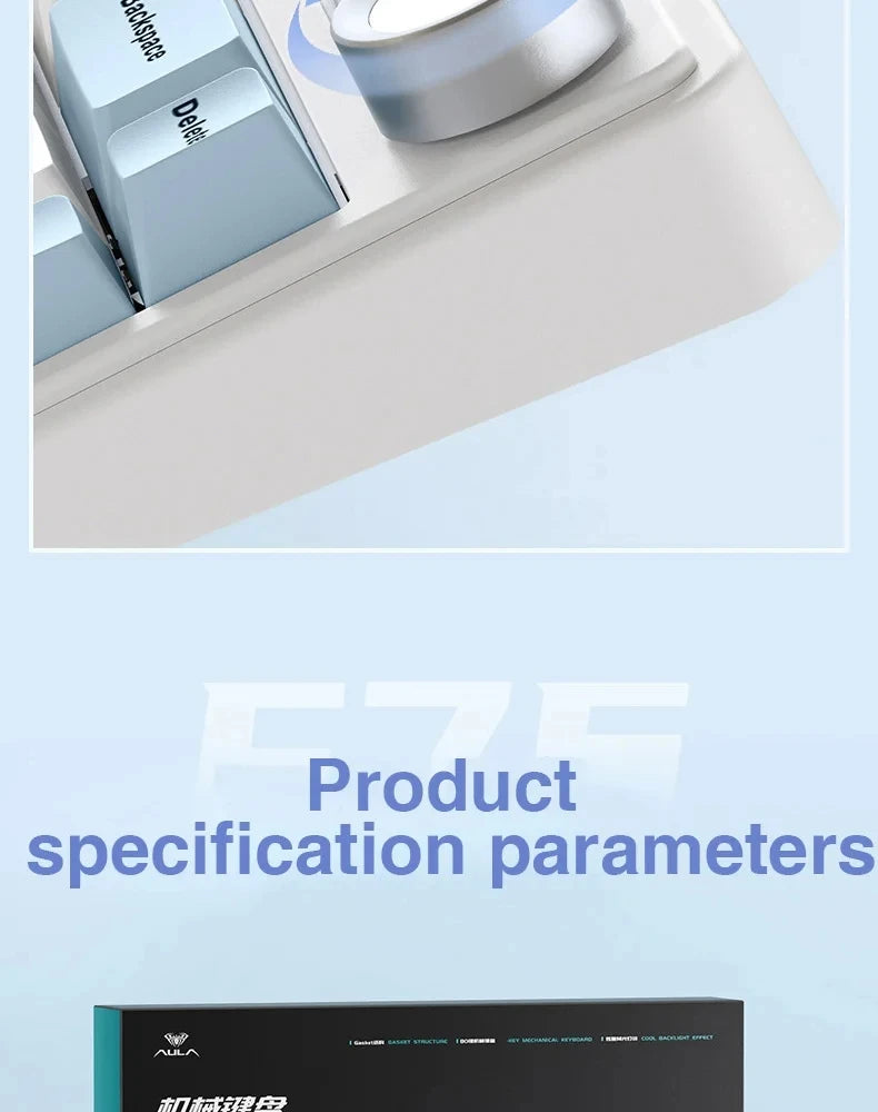 AULA F75 Gaming Mechanical Keyboard W/ RGB PBT keycaps Hot-Swap Gasket Structure 75% Layout Customized Tri-Mode Game Keyboards