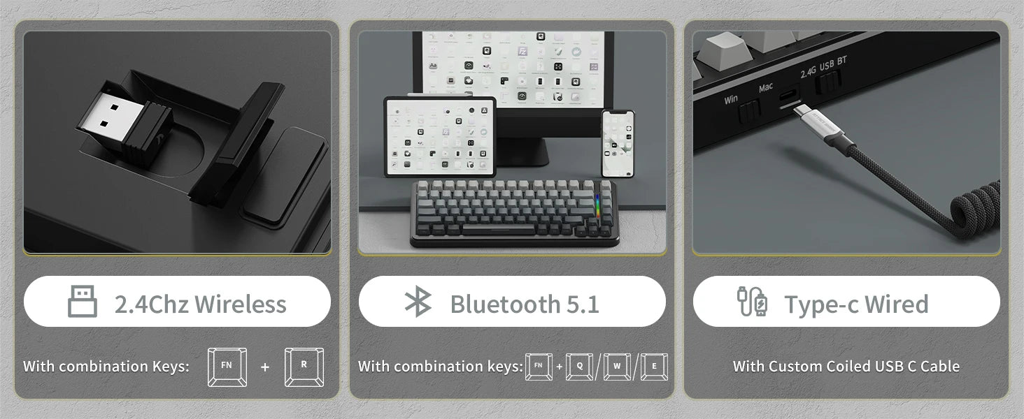 ATTACK SHARK M86 Wireless Mechanical Gaming Keyboard, 75% Gasket Hot Swappable RGB Custom Keyboard, Side Printed PBT Keycaps