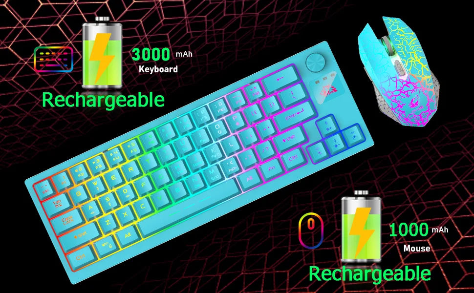 ZIYOU LANG T50 Wireless Gaming Keyboard and Mouse Combo Mini Portable with Cool RGB Backlit Ergonomic 64Key TKL Rechargeable Ant