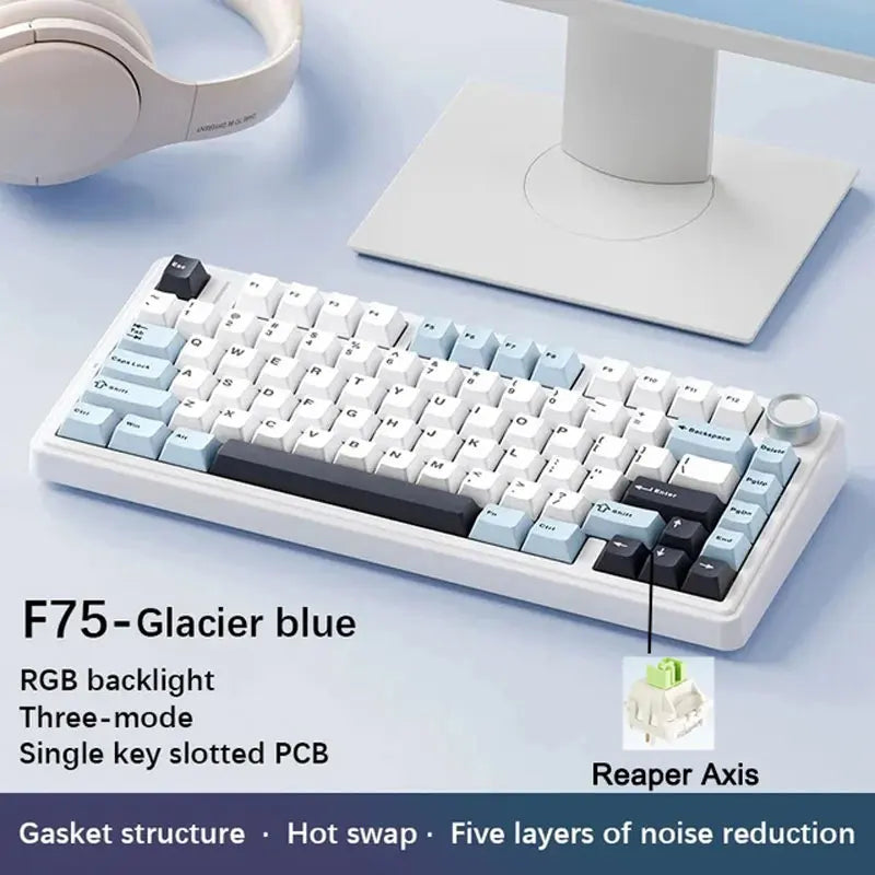 AULA F75 Gaming Mechanical Keyboard W/ RGB PBT keycaps Hot-Swap Gasket Structure 75% Layout Customized Tri-Mode Game Keyboards