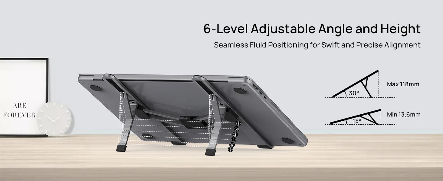 SODI Foldable Laptop Stand for Desk Portable Adjustable Aluminum Riser for MacBook Pro Air HP Dell Lenovo Up to 15.6 Inch Grey