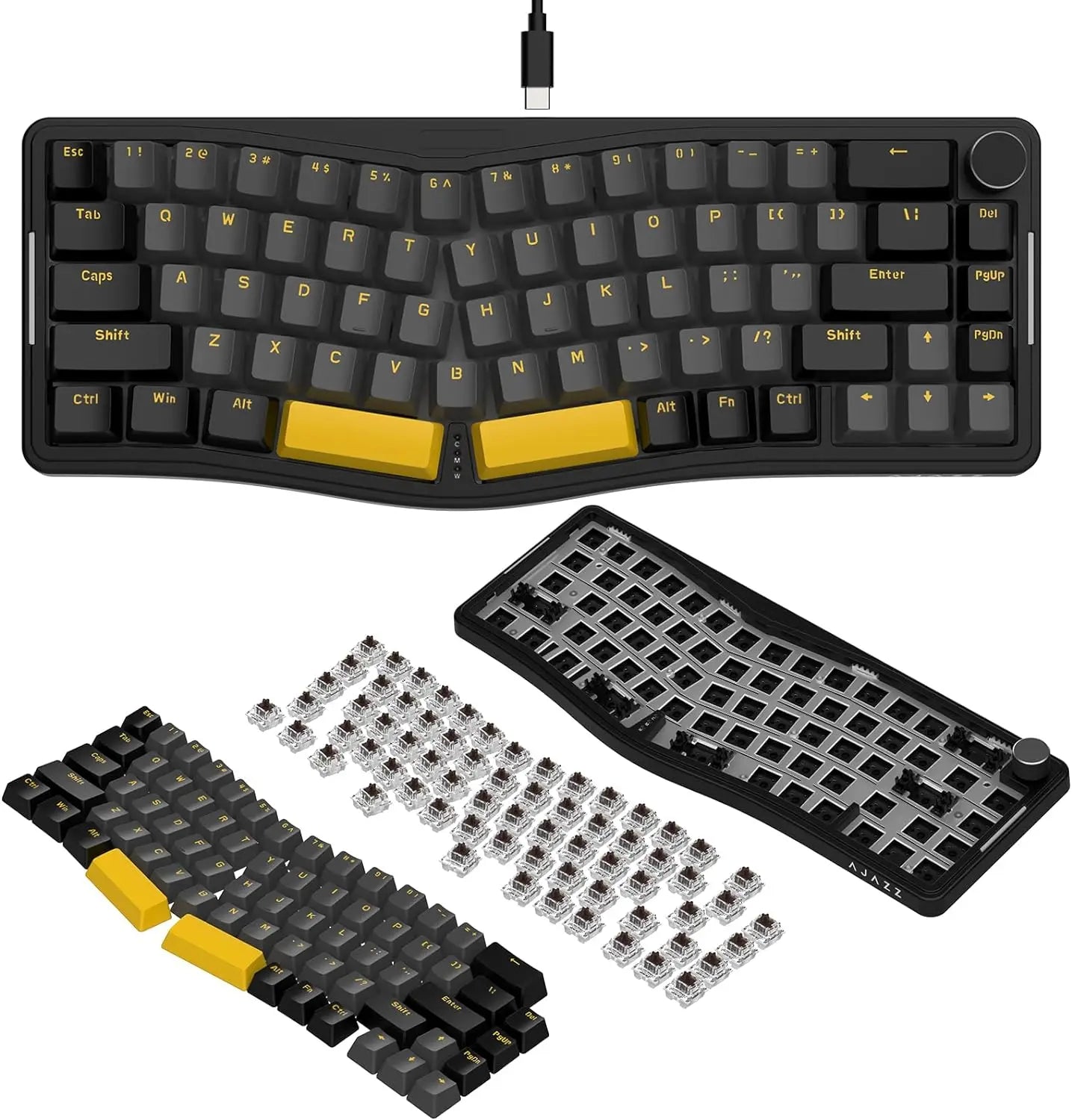 MAMBASNAKE x ATTACK SHARK AKS068 Alice Layout Wired Mechanical Keyboard, Gasket Mount 68 Keys Ergonomic Gaming Keyboard USB-C