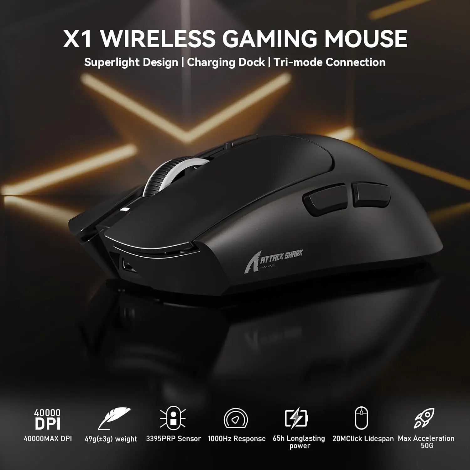 MAMBASNAKE x ATTACK SHARK X1 Wireless Gaming Mouse with RGB Charging Dock, PAW3395 PRO Sensor Up to 40K DPI