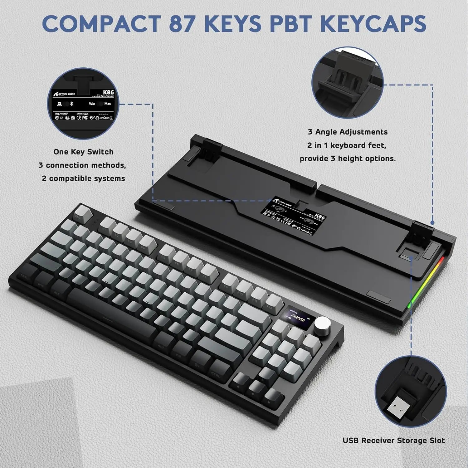 MAMBASNAKE x ATTACK SHARK RK86 RGB 75% Wireless Gasket Mechanical Keyboard,Triple Mode Bluetooth5.0/2.4G/USB-C