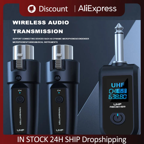XLR Transmitter and Receiver Microphone Wireless System Wireless Mic Adapter for Audio Mixer Dynamic Mic Electric Guitar Bass