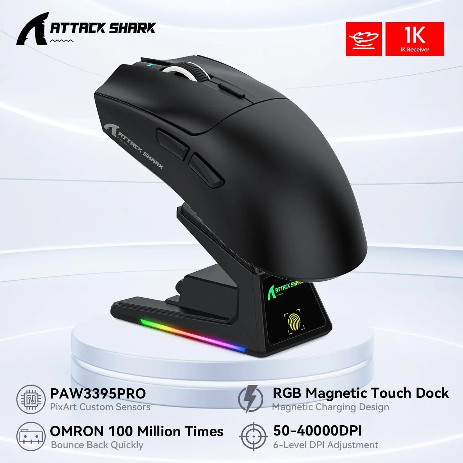 MAMBASNAKE x ATTACK SHARK X1 Wireless Gaming Mouse with RGB Charging Dock, PAW3395 PRO Sensor Up to 40K DPI