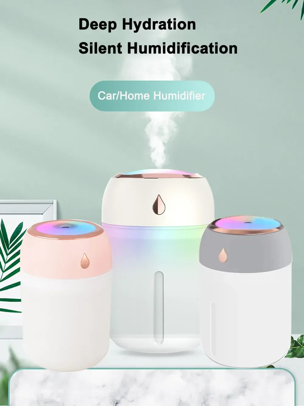 Mini USB Portable Air Humidifier, Aroma Diffuser, LED Cool Light, Mist for Room, Home, Car, Plant Purifier, 330ml ﻿