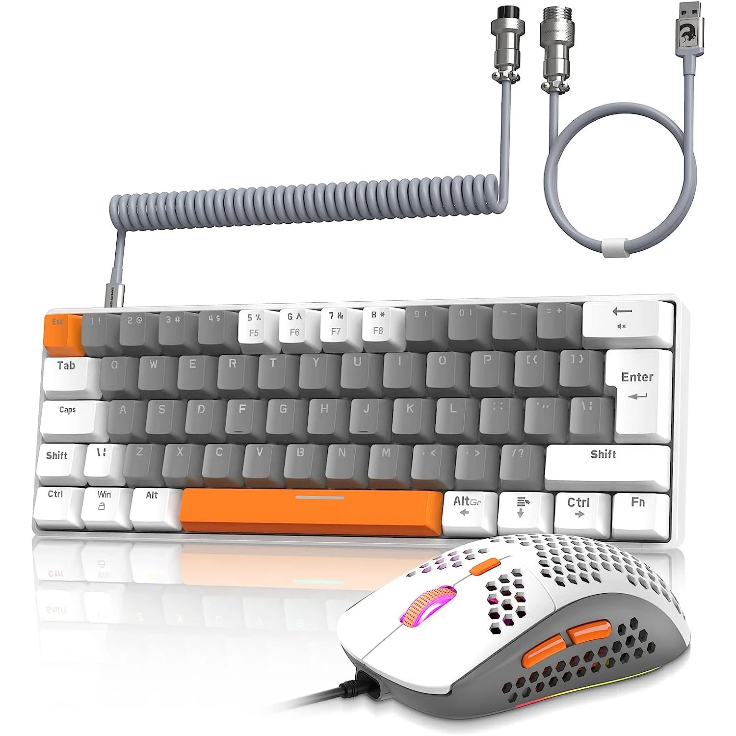 60% Mechanical Keyboard and Mouse Combo + Tray USB C Cable, RGB LED Backlit Keyboard, Red Switches, 6400 DPI Programmable Mouse