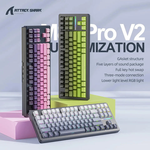 MAMBASNAKE x ATTACK SHARK M87 PRO Wireless Mechanical Gaming Keyboard,Hot Swappable Gasket RGB Custom Keyboard